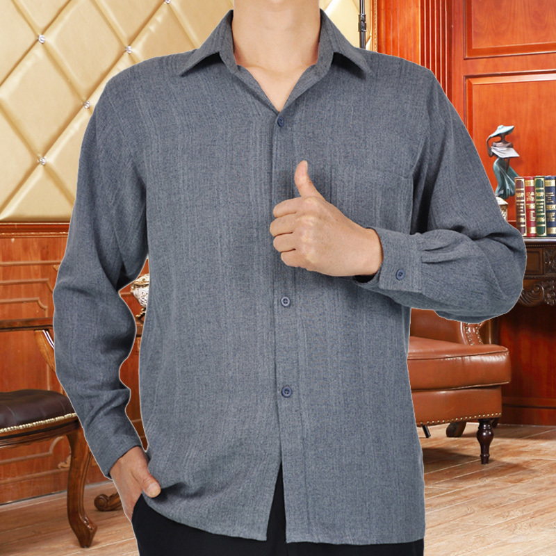 君佬 中老年夏季薄款长袖衬衫男爸爸装 老年人衬衣长袖翻领爷爷外套