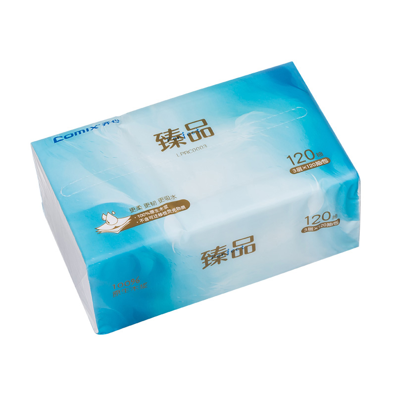 齐心 LPRC0003 臻品系列纸面巾 软抽纸 120抽 3层 白 1箱装高清大图
