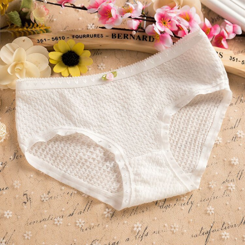 suntek棉内裤女白色莫代尔泡泡棉质面料加大码中腰胖次性感蕾丝三角