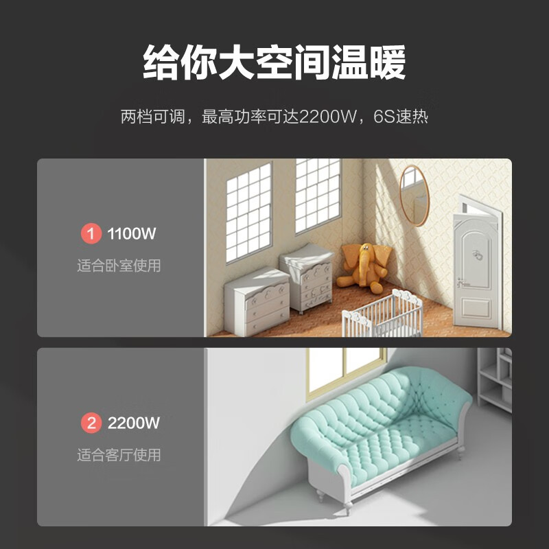 格力(GREE)【居浴两用】家用欧式快热炉浴室IPX4级防水干衣无光轻音取暖器 NBDC-22(货期3-6天)