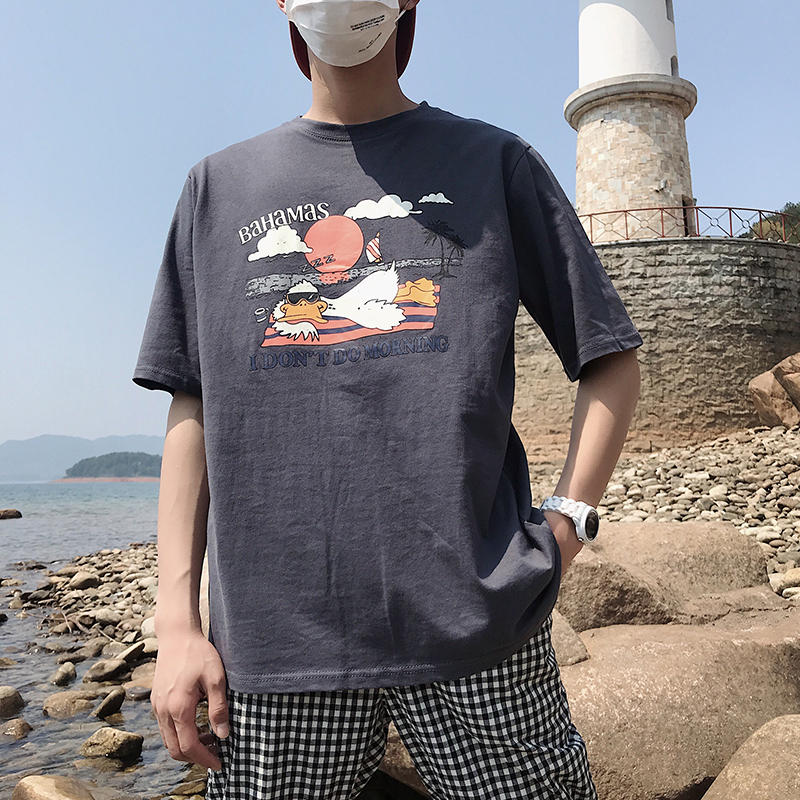 2018夏装新款可爱印花学生圆领上衣百搭宽松中长款短袖T恤