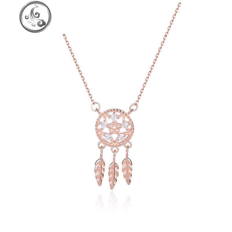 YUE捕梦网项链女925纯银复古时尚网红锁骨链气质甜美流苏羽毛吊坠 JiMi