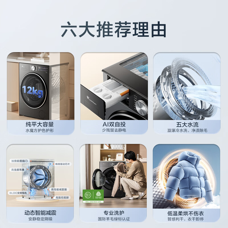 小天鹅(LittleSwan)滚筒洗衣机全自动家用 12公斤大容量洗烘一体 纯平全嵌 水魔方TD12VE20PRO高清大图