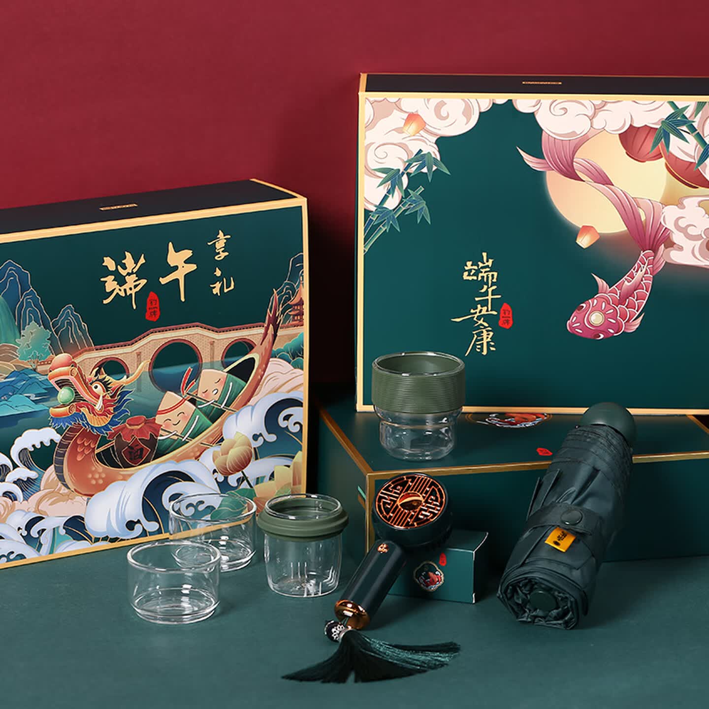 豹牌玻璃杯套装手持小风扇玻璃杯雨伞保温杯笔记本母亲节礼物送爸妈 BP-T8避暑套装绿色高清大图