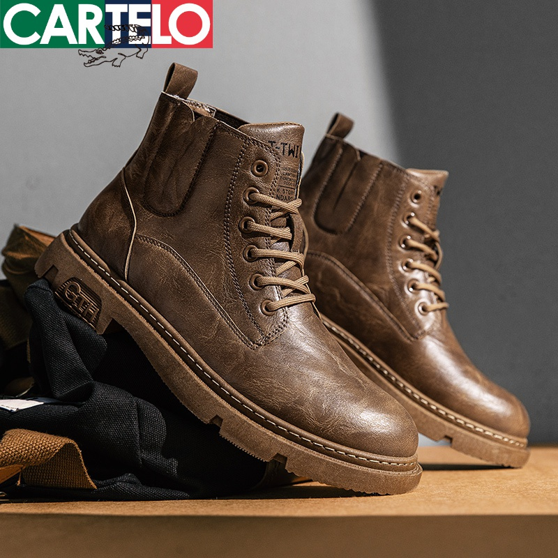 线下专柜同款卡帝乐鳄鱼cartelo新款时尚高帮马丁靴子男工装鞋靴休闲
