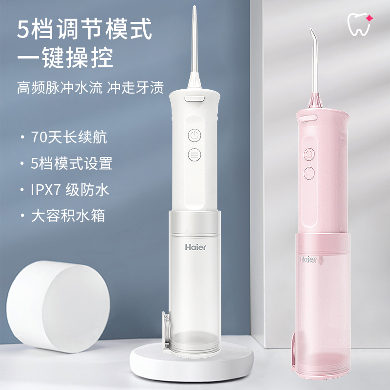 海尔冲牙器家用洗牙器便携口腔清洁冲洗器正畸水牙线牙齿神器清洗-KP-H201W(白)