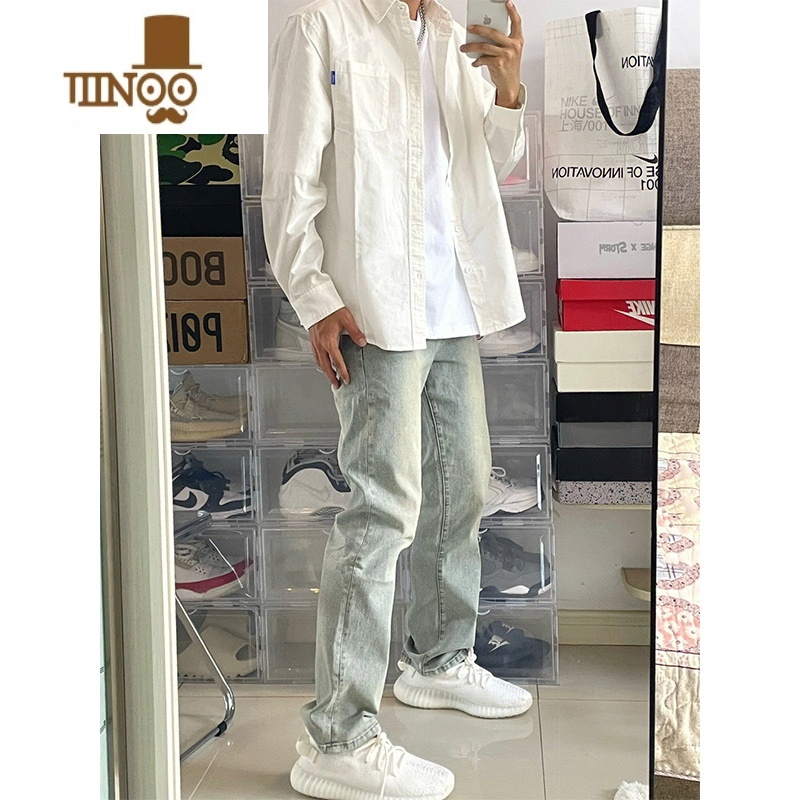 YANXU欧美式黄泥色水洗牛仔裤男潮牌2023新款复古高街宽松直筒长裤高清大图