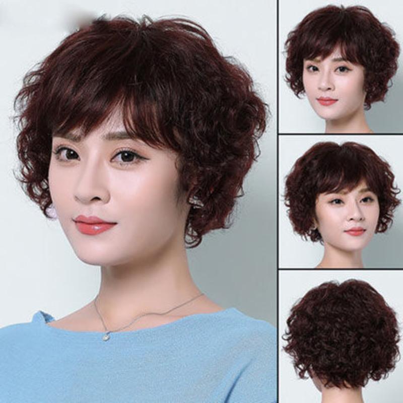 假发女短发中长卷发送妈妈时尚短卷发型中老年假发全头套自然逼真黑色
