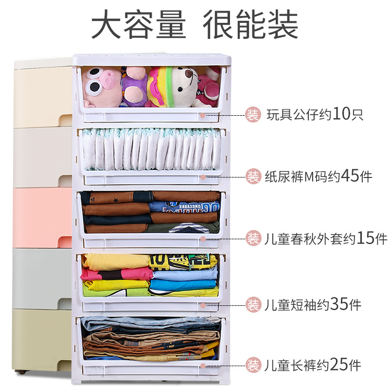 多层塑料胶抽屉式收纳柜子CIAA儿童宝宝五斗衣柜婴儿储物柜家用收纳箱 升级款马卡龙[50面宽][5层仅 5层[专业售后]