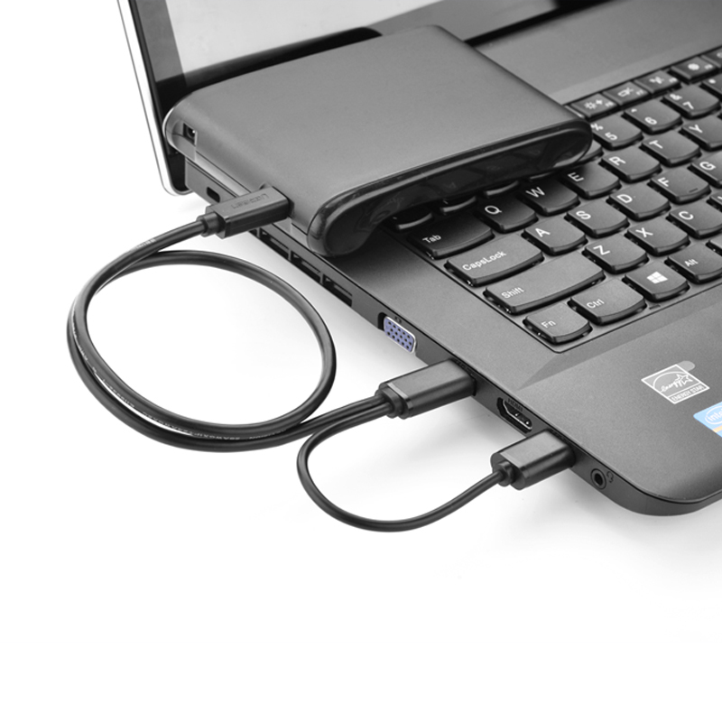 绿联(UGREEN)USB2.0转Mini USB数据线 移动硬盘相机行车记录仪T型接口电源充电连接线带双供电头0.5米1034610346高清大图