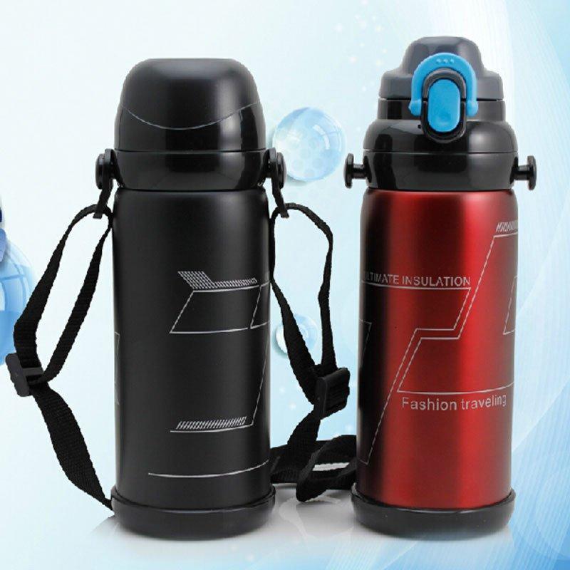 普润 真空不锈钢保温壶800ML 旅游运动水壶 红色