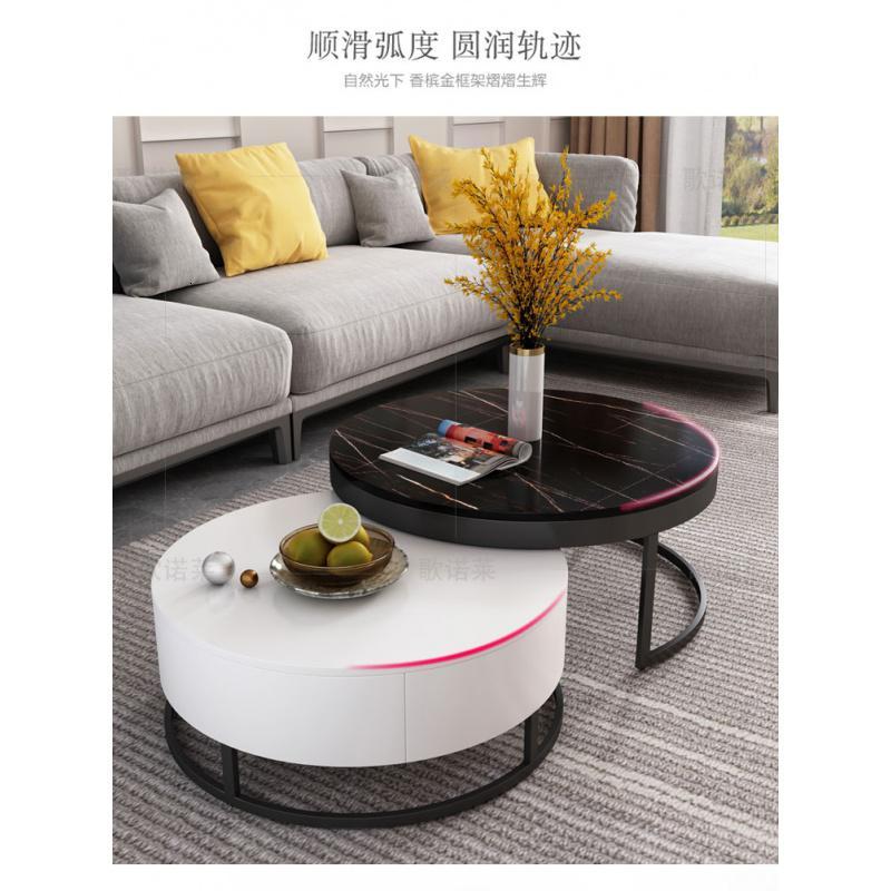 轻奢大理石茶几意式大小圆组合旋转茶几北欧进口岩板高低网红茶台