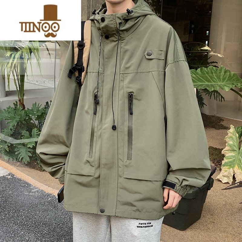 YANXU机能美式冲锋衣外套男宽松潮牌痞帅连帽oversize防水工装风衣夹克高清大图