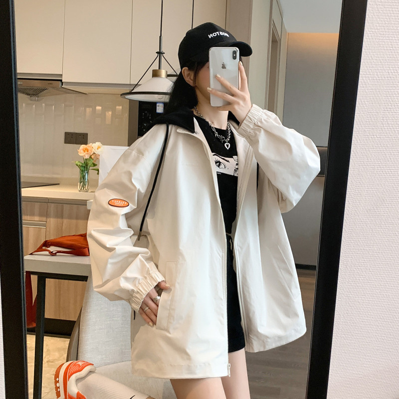 [1.5折价93元]唐狮秋季外套女款韩版宽松上衣工装风拼接连帽外套流行百搭