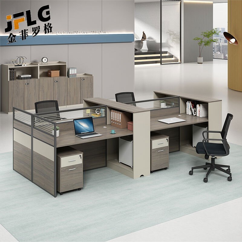 苏宁 金菲罗格 办公家具 板式屏风卡位职员办公桌 四人位含椅高清大图