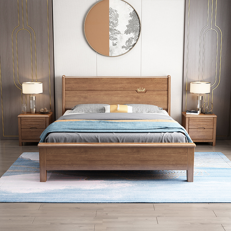 一米色彩 床 胡桃木实木床双人床1.5米1.8M现代简约轻奢高箱储物抽屉主卧婚床大小户型 卧室家具高清大图