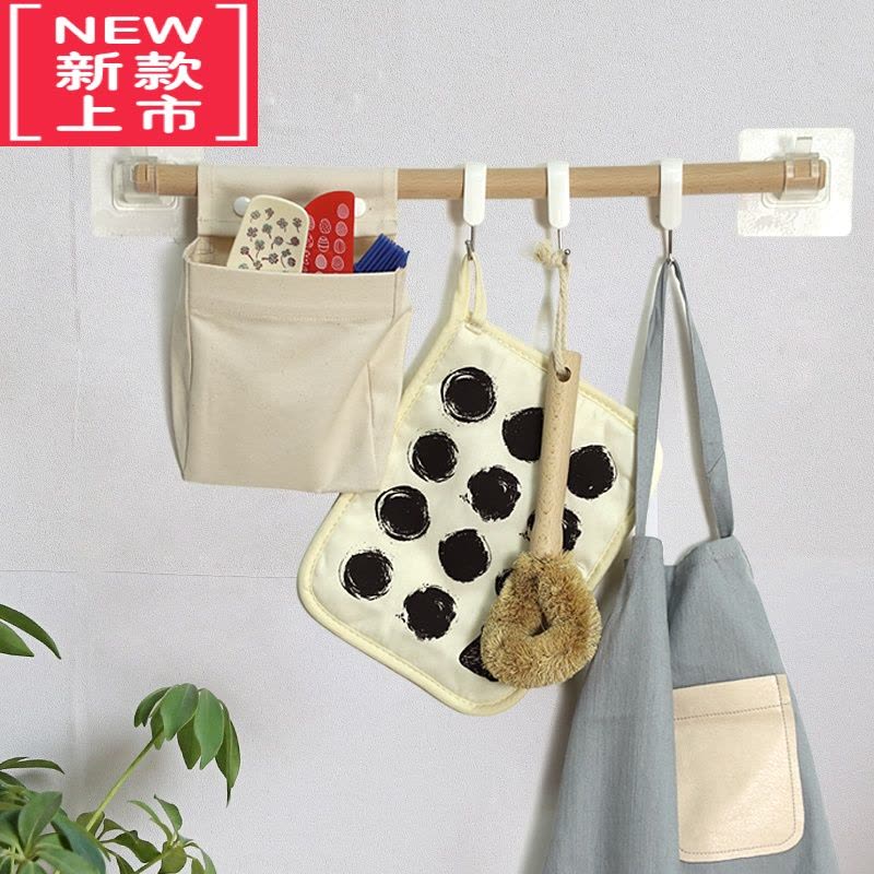 可莉允日式新款棉布纯色白杆挂袋扶手围栏多功能厨房用具收纳挂袋立体袋图片