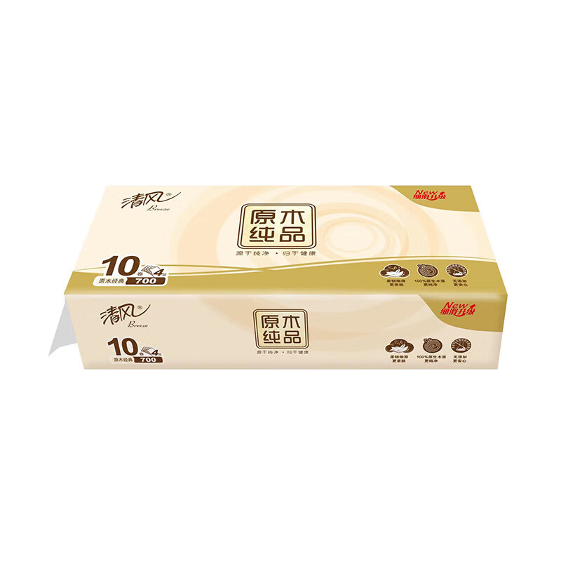 清风 原木纯品系列4层无芯卷纸单提70克10卷纸巾卷纸手纸厕所纸卫生纸