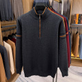 加厚半拉链立领毛衣男冬季新款中年休闲撞色保暖打底男士针织衫_754 4XL 碳灰