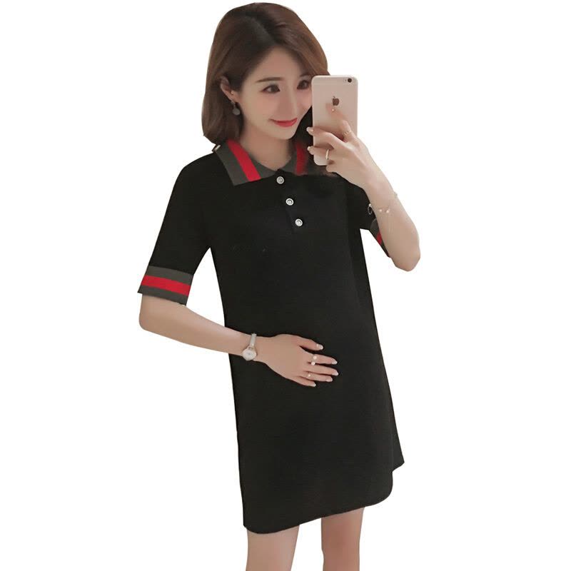 迪鲁奥(DILUAO)孕妇夏装新款学院风polo领针织连衣裙潮纯色显瘦孕妇裙图片