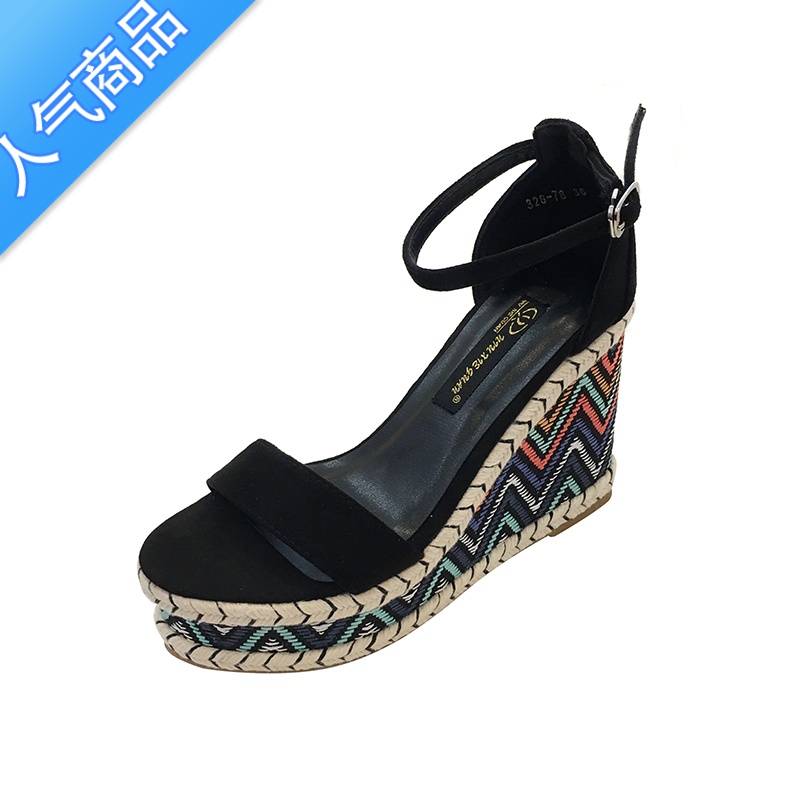 SUNTEK坡跟凉鞋女2023韩版夏天新款松糕鞋百搭高跟厚底防水台罗马鞋子潮高清大图