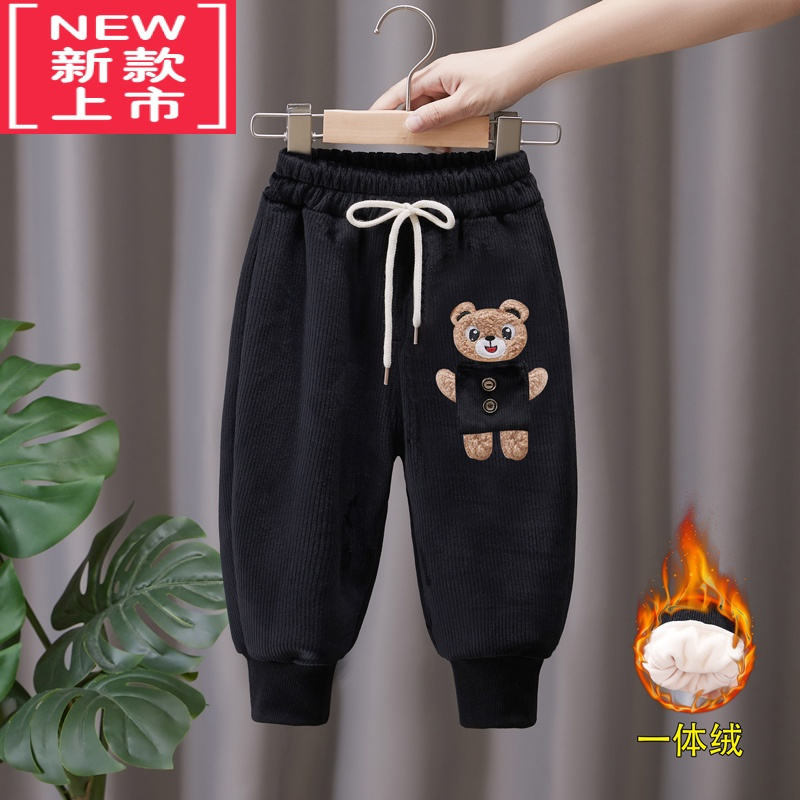 可莉允男女童秋冬加绒长裤儿童一体绒裤子宝宝外穿保暖裤童装新款束脚裤