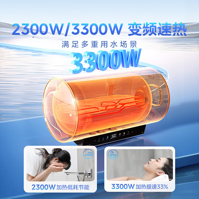 美的(Midea)免清洗电热水器60升家用电热水器3300W变频省电一级能效节能安全水电分离F6033-JE7Pro高清大图