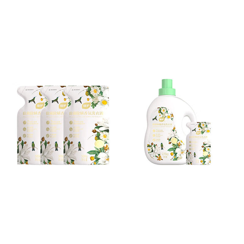 植护除菌除螨香氛洗衣液(樱花香型) 500g*4袋+除菌除螨香氛洗衣液(樱花香型) 2.15kg*1瓶
