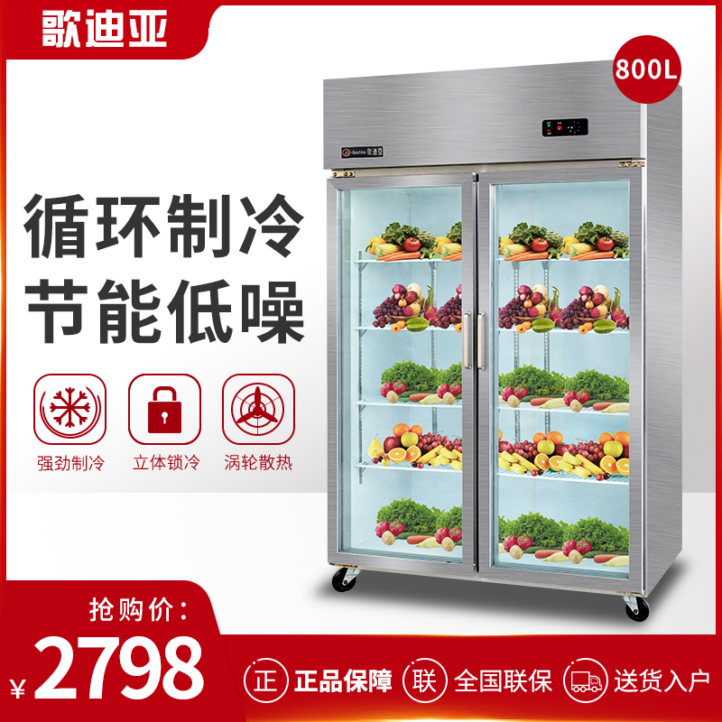 歌迪亚CFR-40B2T 800L 双开门冰箱 商用展示柜 立式陈列柜冰箱 保鲜冷藏柜 超市啤酒饮料柜 不锈钢