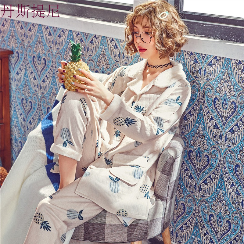 秋冬季加厚月子服保暖夹棉空气层纯棉孕妇睡衣套装产后哺乳喂奶衣