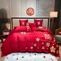 婚庆四件套全棉龙凤中式结婚大红色纯棉多件套刺绣新婚嫁床上用品