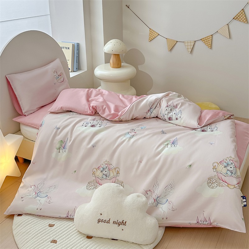 A类60支长绒棉幼儿园儿童三件套开学季入园女宝宝棉花被褥六件套