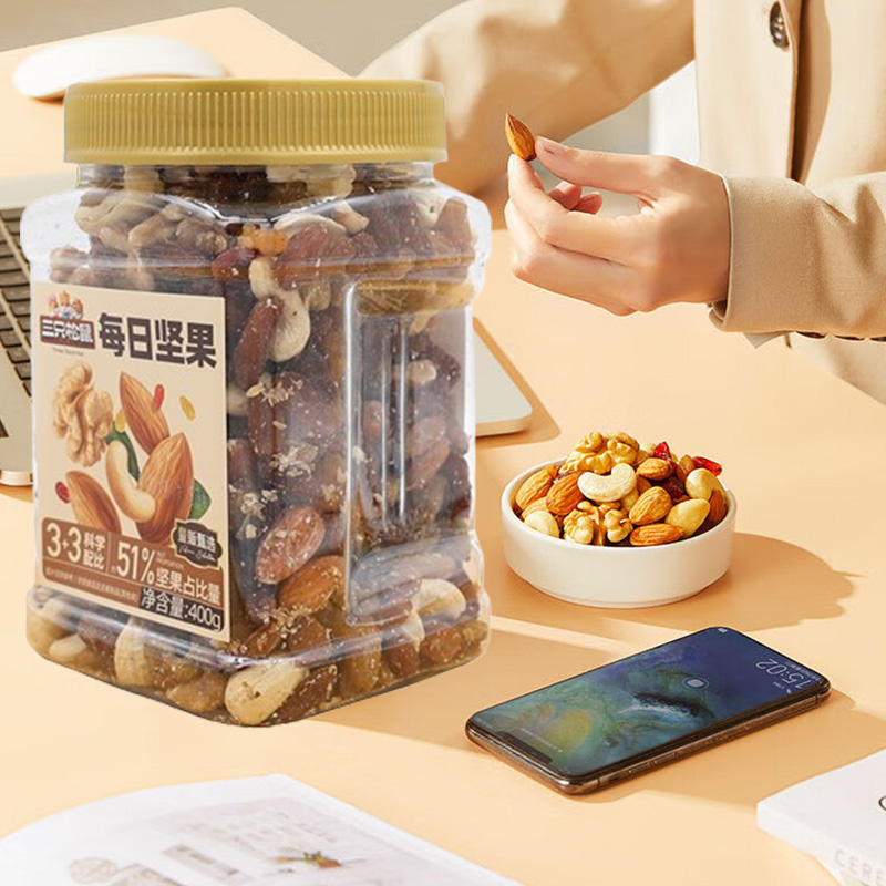 三只松鼠每日坚果罐装休闲坚果果干零食小吃量贩甄选400g*2罐高清大图