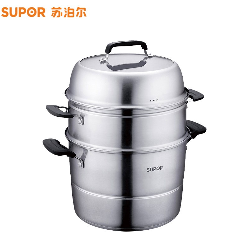 苏泊尔(SUPOR)304不锈钢三层蒸锅加厚蒸煮锅聚能环复底蒸笼30cm锅具炊具电磁炉燃气灶煤气灶通用SZ30E1
