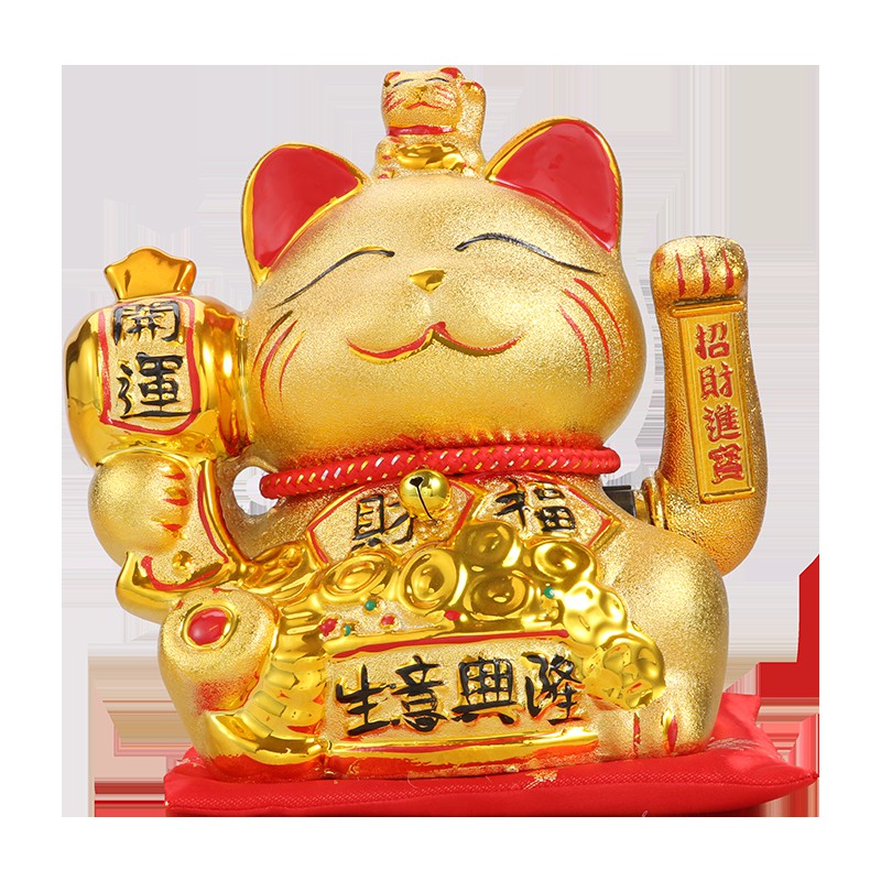 陶瓷金色发财猫猫摆件开业自动招手电动摇手店铺收银台礼品 三维工匠 中号「财源广进」猫高清大图