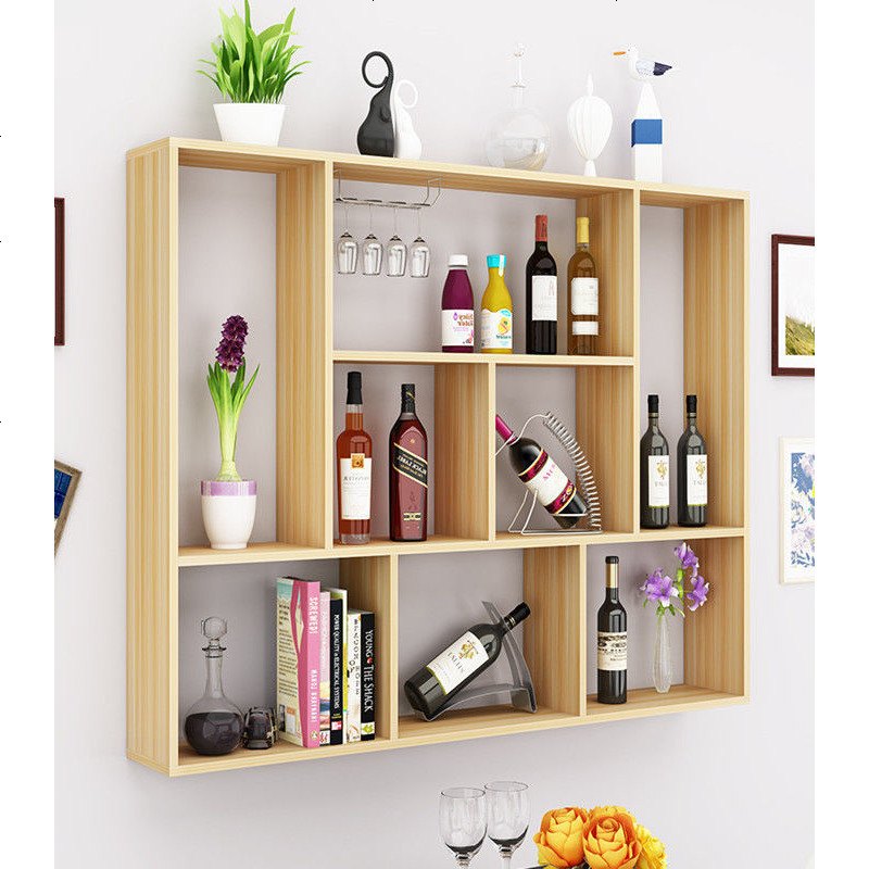 现代简约酒架壁挂餐厅墙上酒柜家用饭店吧台悬挂式创意红酒置物架 100长100高20深3层浅胡桃色