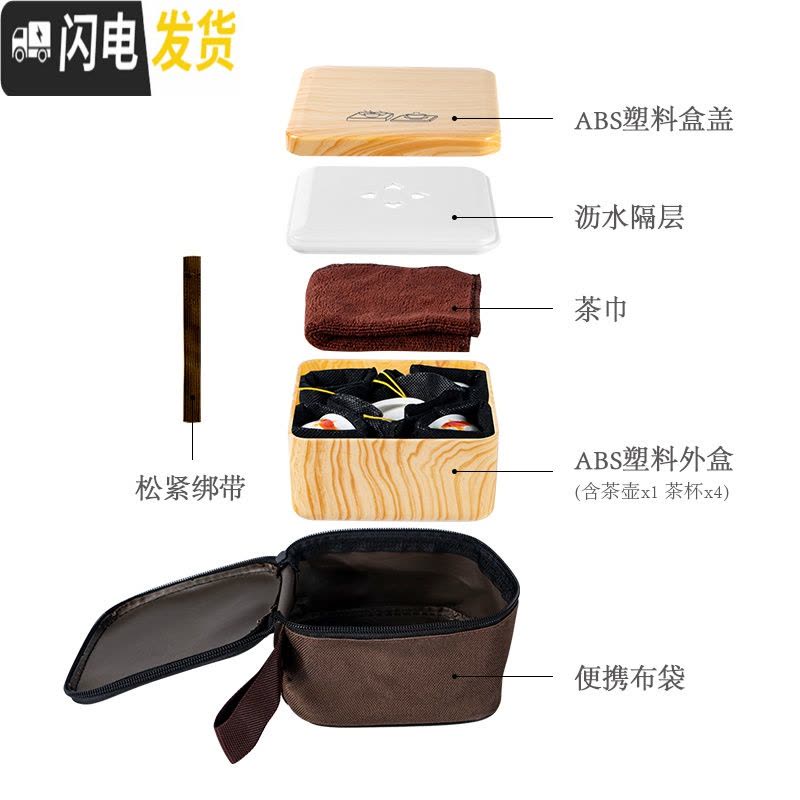 三维工匠整套茶具茶壶茶杯陶瓷功夫便携旅行茶具套装单人简易家用户外车载 春暖鱼跃配深木色茶盒图片