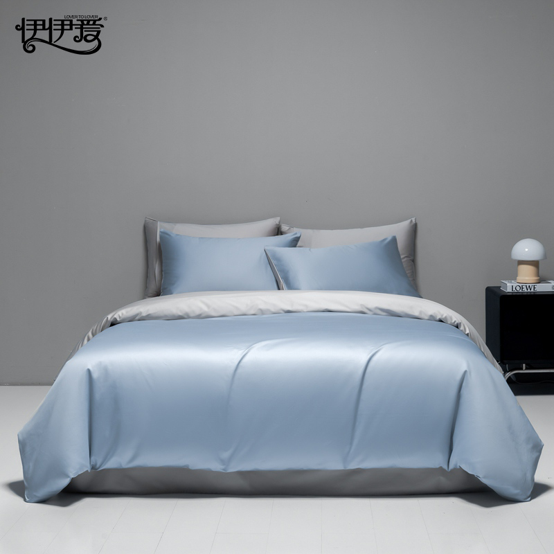 伊伊爱 TJ0HJC2302004 100支纯色四件套 炫灿 软香蓝 200*230cm高清大图
