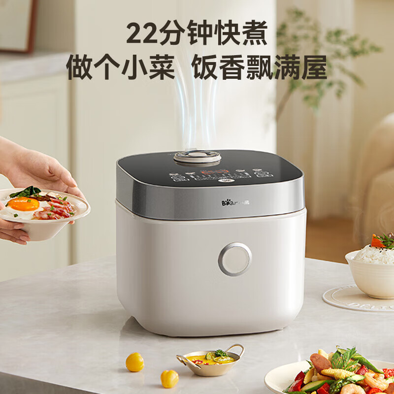 小熊(Bear)电饭煲 0氟铁釜铁胆电饭锅 柴火饭上下加热 小型3-4人 多功能铁铁煲3L灰 DFB-D30T1