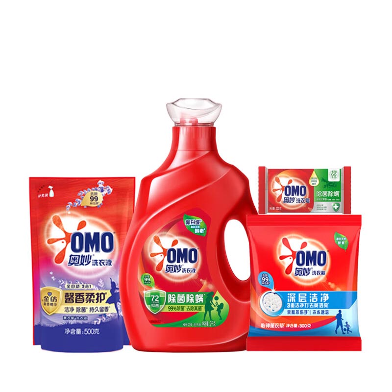 奥妙 洗衣液4.04斤 组合装(洗衣液1kg+补充装500g+洗衣粉300g+洗衣皂220g)高清大图
