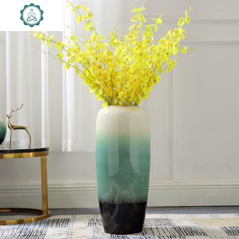 现代陶瓷落地大号富贵竹大花瓶景德镇客厅插花干花装饰新中式摆件 封