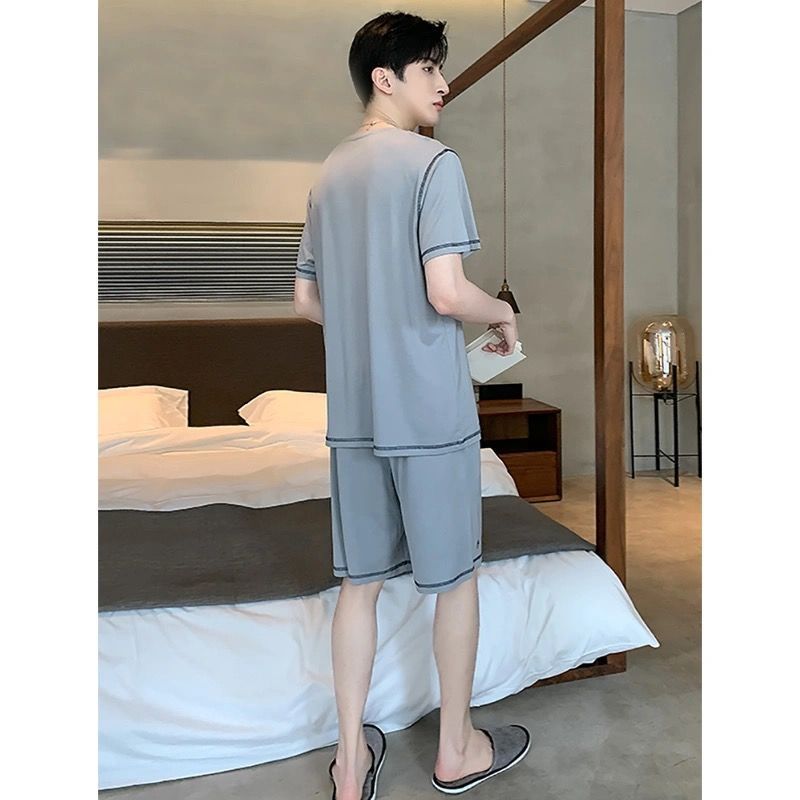 男士睡衣夏季短袖莫代尔新款薄款休闲简约夏男家居服套装