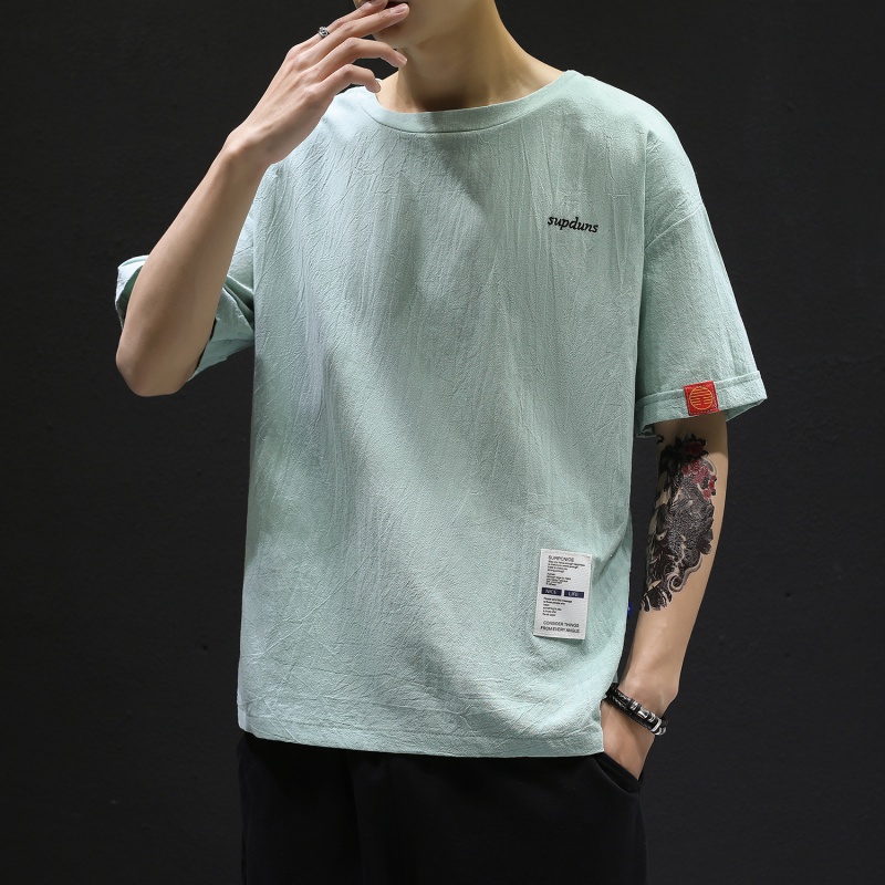 尊尚鸟zunshangniao短袖t恤男中国风亚麻半袖宽松麻料上衣中袖圆领