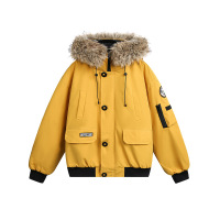 CATTEE美式学院风工装毛领棉衣外套男女冬季棉服宽松大口袋棉袄潮 M 黄色
