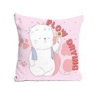 我的邻居全是猫 白猫2 棉麻方形抱枕粉色
