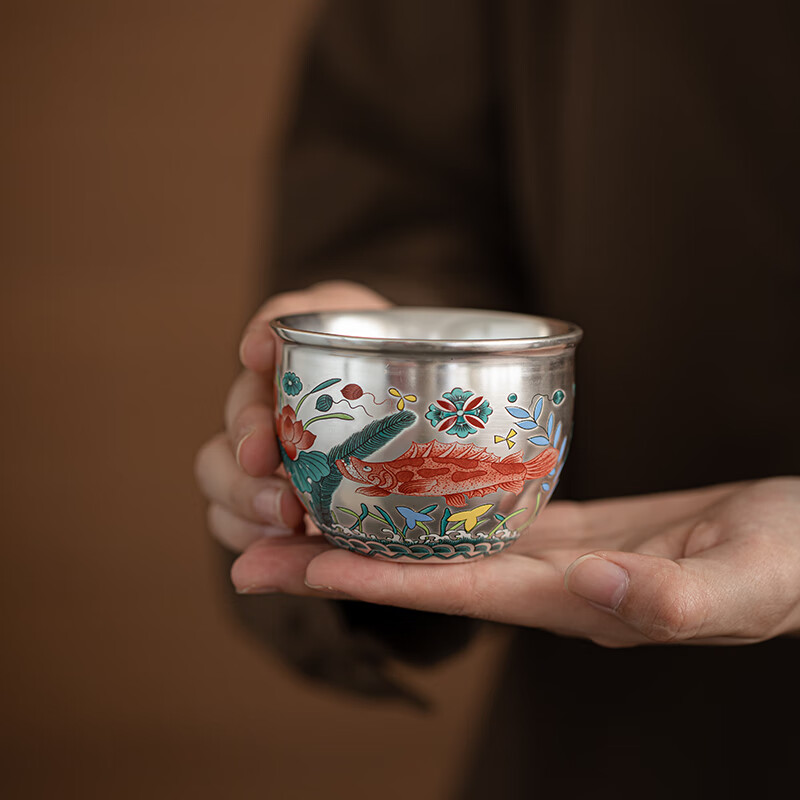苏氏陶瓷(SUSHI CERAMICS) 鎏银鱼藻纹主人杯 茶杯礼盒 130ml (单位:个)高清大图