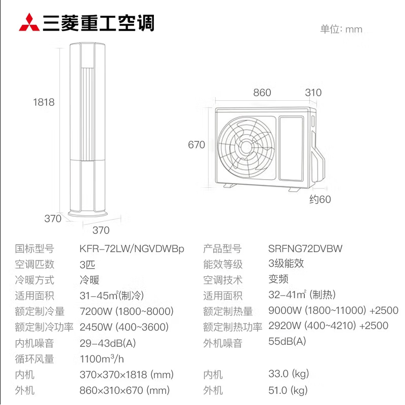 三菱重工家用空调srf72ngv1dw报价_参数_图片_视频_怎么样_问答-苏宁
