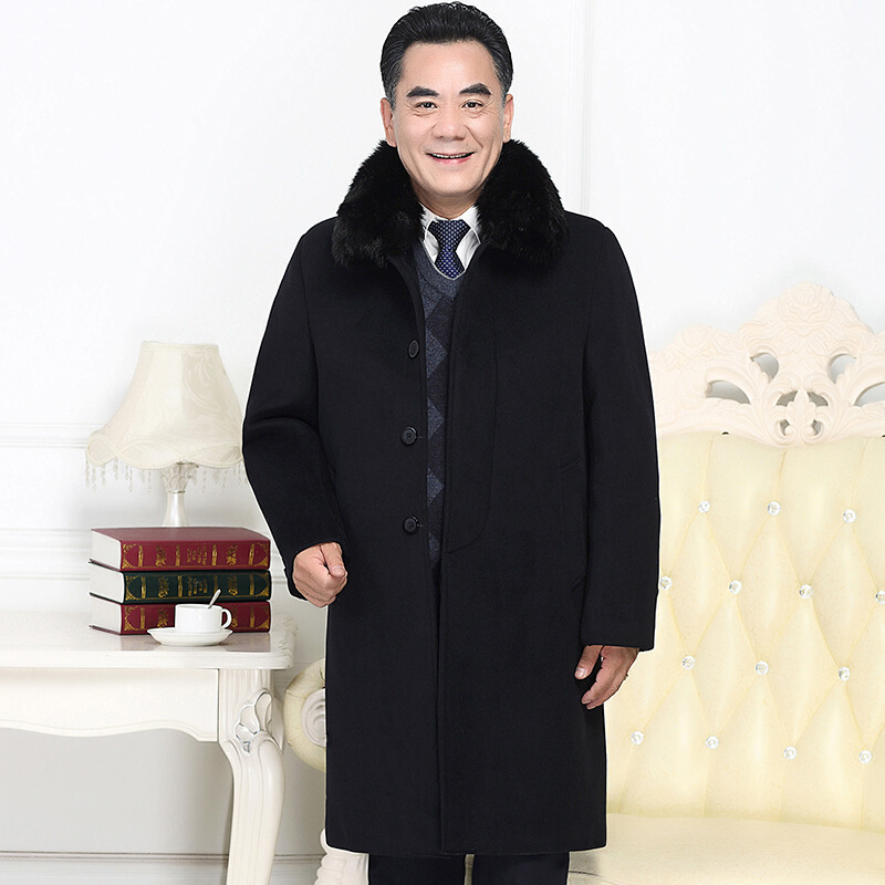 爸爸大衣外套冬厚长款中老年人毛呢大衣老人衣服爷爷呢子风衣男装