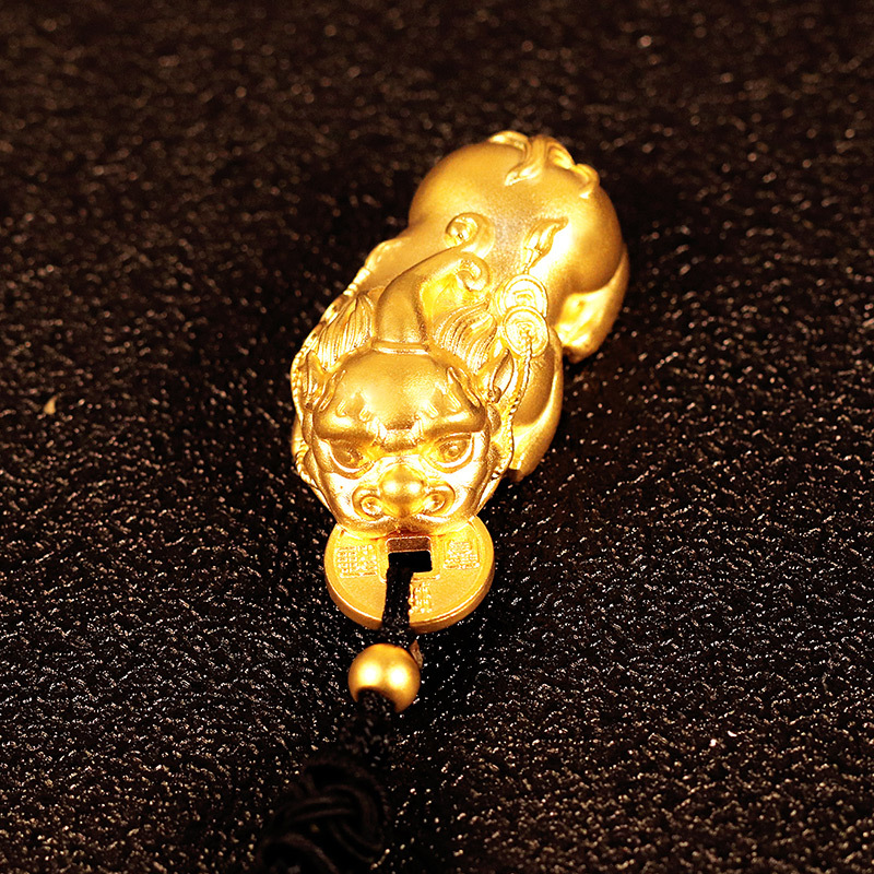 黄金码头古法黄金足金999貔貅吊坠铜钱珠坠子项链男友老公送父亲