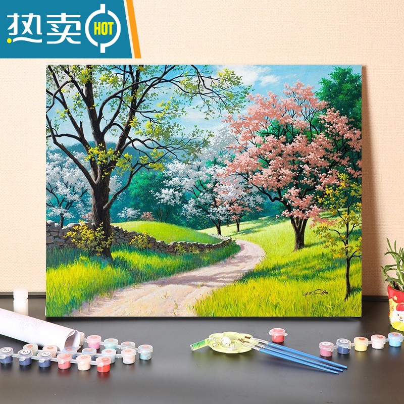 敬平数字油画diy填充手工填色消磨时间花开季节装饰涂色丙烯油彩画画装饰画高清大图